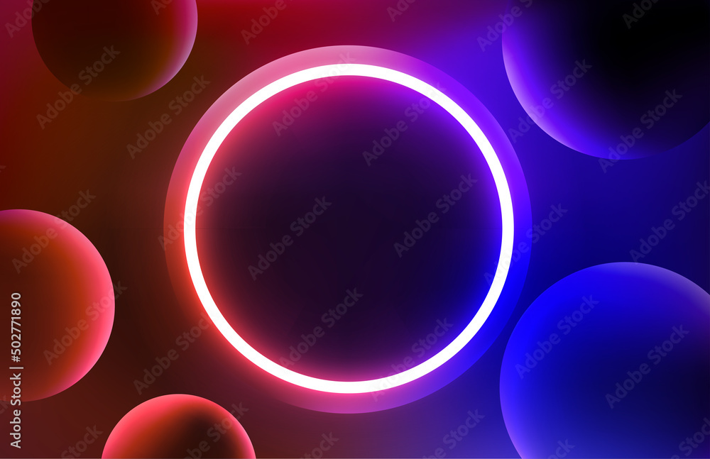 Poster Abstract vector background with glowing neon circle. 3d vector