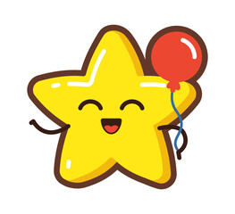 Cartoon star character with balloon. Vector illustration