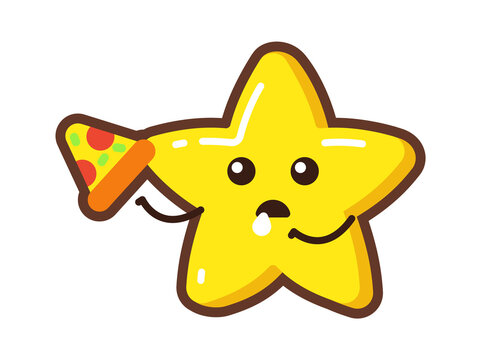 Cartoon star character with pizza. Vector illustration