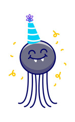 Cartoon spider on birthday party. Vector illustration