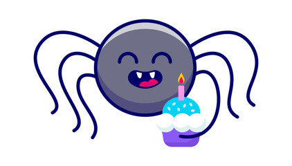 Cartoon spider with birthday cake. Vector illustration
