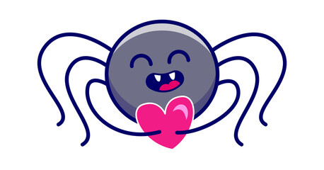 Cartoon spider with heart. Vector illustration