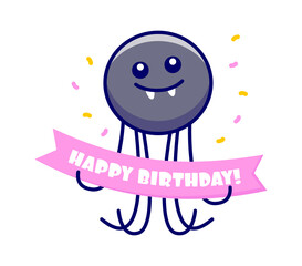 Cartoon spider on happy birthday party. Vector illustration