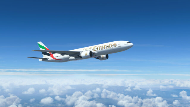 Boeing 777 Emirates flying, 5 May, 2022, Sao Paulo, Brazil