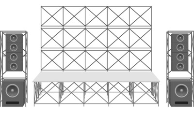 white stage and speaker with spotlight on the truss system on the white background	