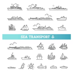 Foto op Plexiglas Ships - set of modern vector plain line design icons and pictograms © tettygreen