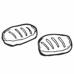 Beautiful vector hand drawn barbecue Illustration. Detailed retro style grilled hamburger cutlet image. Vintage sketch element for label, poster, packaging and cards design. Print template background.