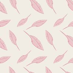 Vector seamless texture with feathers. Quill symbol vector design.