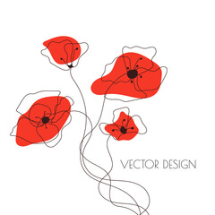 Hand drawn red poppy flowers. - obrazy, fototapety, plakaty