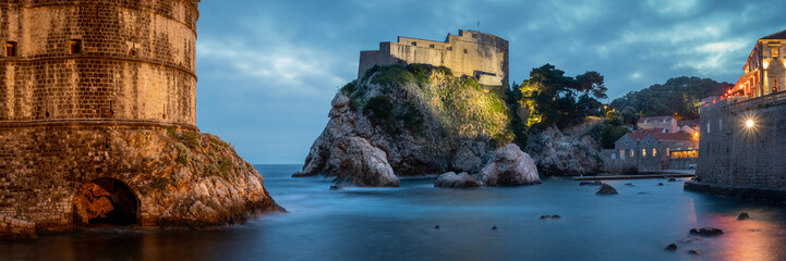 Dubrovnik West Harbor and Castle at Night