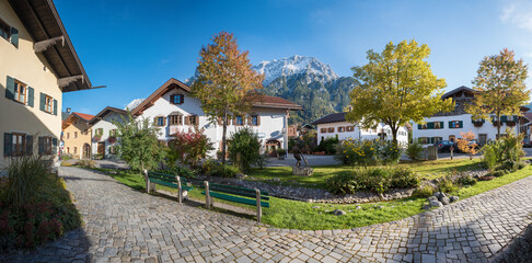 pictorial tourist resort Mittenwald, pedestrian area in the old town