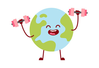 Exercising cartoon earth character. Vector illustration