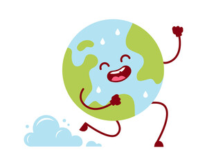 Running cartoon earth. Vector illustration