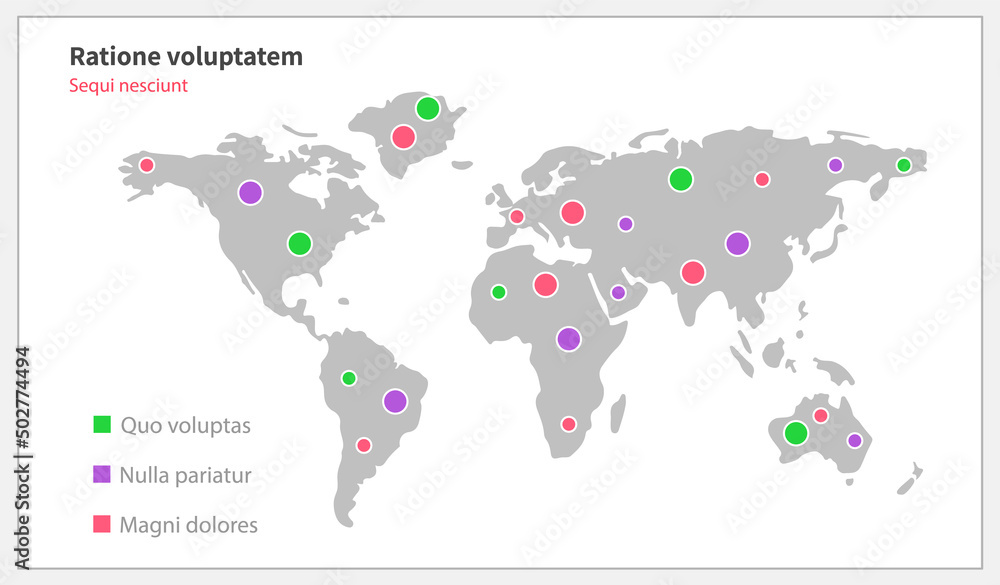Poster world maps with colored markers. flat image of earth for orientation and navigation. geographic atla