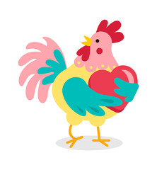 Cartoon rooster holding heart. Vector illustration