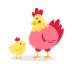 Cartoon Roaster with chick. Vector illustration