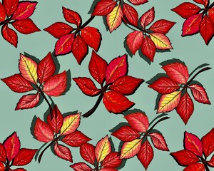 Autumn yellow and red leaves background, illustration, hand drawing