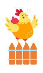 Cartoon Rooster singing on a fence. Vector illustration © Mykola Syvak