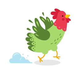 Cartoon rooster running. Vector illustration