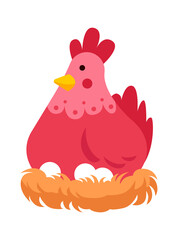 Cartoon chicken hatching the eggs. Vector illustration