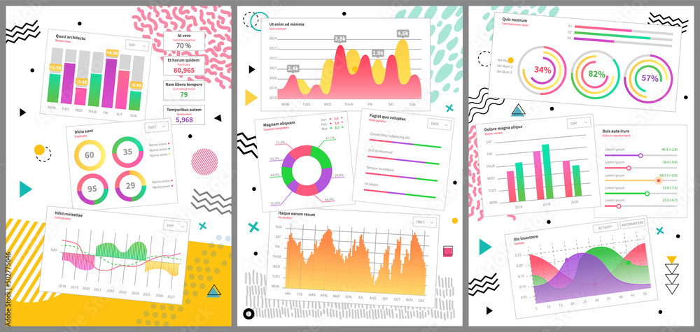 Poster infographic chart vector template. annual statistics curve graph design. market data diagrams. graph
