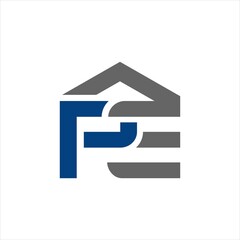 Letter PE Initial house logo concept
