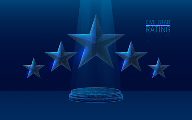 Five star rating. 3D low poly ,vector illustration. plexus. line and dots