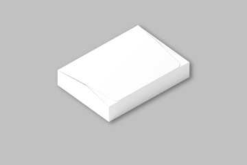 Blank white paper packaging box mockup template isolated on a grey background. 3d rendering. 
