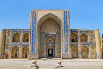 Facade of Ulugh Beg Madrasah in Bukhara, Uzbekistan. Built in 14th century. This is UNESCO object