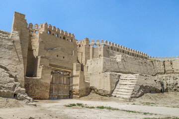 Inner part of the walls of the outer city of Bukhara, Uzbekistan. In the center is the Talipoch gate, miraculously preserved from the 16th century.