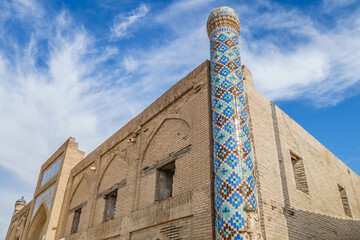 Patterns of the facade of the building of the Turkman Madrasah in Bukhara, Uzbekistan. Structure...