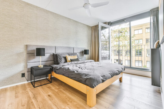 Interior of bedroom with bed