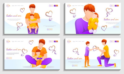 Set of Web banner. Fathers with sons. Father and son, Family, Father's day concept. Vector illustration for flyer, poster, website development.