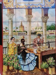Obraz na płótnie Canvas Ceramic tiles on the wall of a house in Seville, Spain