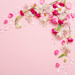Fototapeta na wymiar beautiful pink and white flowers on pink background