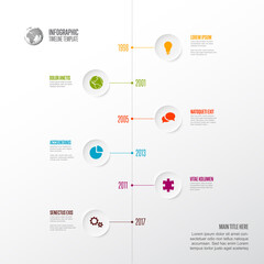 Six vertical light circle relief steps timeline process infographic