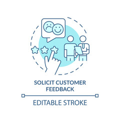 Solicit customer feedback turquoise concept icon. Identifying customer needs abstract idea thin line illustration. Isolated outline drawing. Editable stroke. Arial, Myriad Pro-Bold fonts used