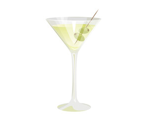 Classic martini cocktail with green olives.Vector illustration on a white background,for menus,websites,posters.