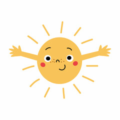 Cute  cartoon sun character for kids.