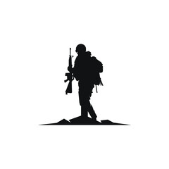 silhouette of soldier with a gun vector stock illustration