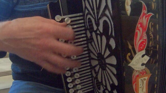 Fragments of musical instrument bayan close-up