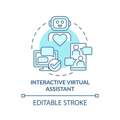Interactive virtual assistant turquoise concept icon. Type of customer service abstract idea thin line illustration. Isolated outline drawing. Editable stroke. Arial, Myriad Pro-Bold fonts used