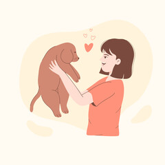 Young woman with dog, vector illustration
