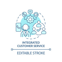 Integrated customer service turquoise concept icon. Type of customer service abstract idea thin line illustration. Isolated outline drawing. Editable stroke. Arial, Myriad Pro-Bold fonts used