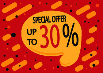 30% off. Sale banner template design. Sale special offer in red and orange.