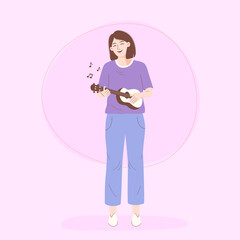 Woman playing ukulele, vector illustration