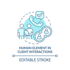 Human element in client interactions turquoise concept icon. Customer behavior trend abstract idea thin line illustration. Isolated outline drawing. Editable stroke. Arial, Myriad Pro-Bold fonts used