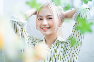 Naklejka premium Portrait of young Asian girl with natural beauty