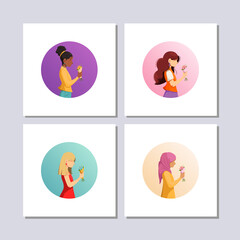 Women avatar bundle set. User portraits. Different human face icons. Male and female characters. women characters.