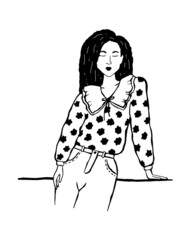 Vector fashion illustration of a girl in modern trendy clothes. Casual fashion.